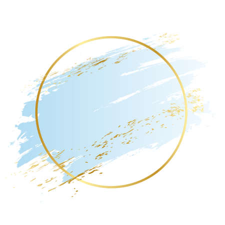 Blue background stroke frame. Vector gold blue brush makeup beauty abstract geometric logoのイラスト素材