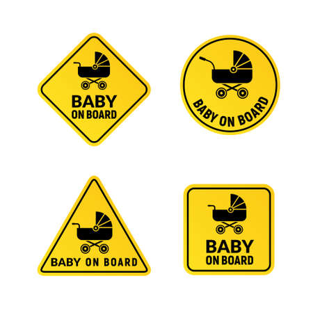 Baby on board sign icon. Child safety sticker warning emblem. Baby safety design illustration