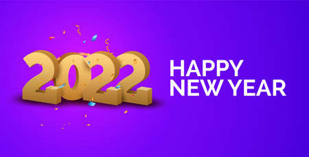 2022 logo new year concept calendar background. Happy new 2022 year 3d gold confetti number