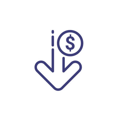 Cost reduction icon price lower arrow. Vector low cost money crisis line iconのイラスト素材