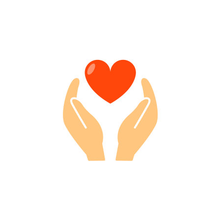 Hand heart logo icon vector love care flat illustration. Hand hold heartのイラスト素材