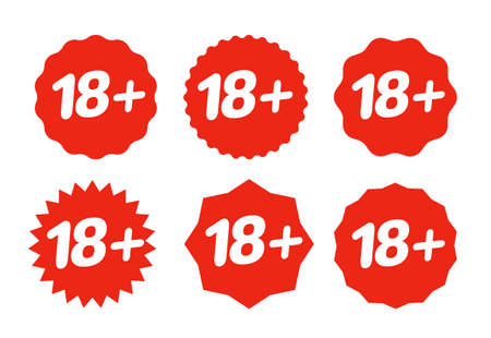 18 plus adult only vector sign icon. 18 plus symbol warning badge circle logoのイラスト素材