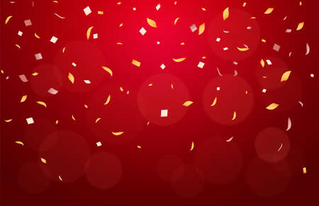 Golden confetti vector festive red background party designのイラスト素材