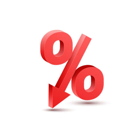 Price low down icon concept. Interest low price 3d percent discount vector icon reduction arrow decreaseのイラスト素材