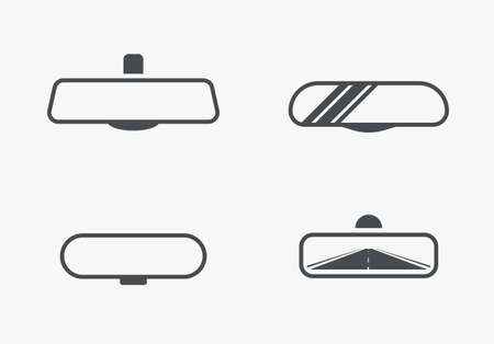 Car rearview mirror driver glass inside. Vector rear view mirror inside car illustration safetyのイラスト素材