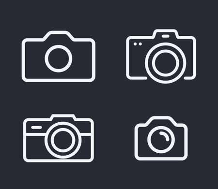 Camera line icon stroke vector photo outline logo. Photography pictogram camera web symbolのイラスト素材