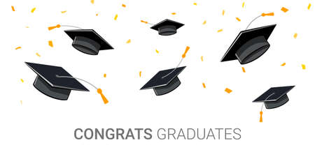 2022 class background hat in air banner. Graduation 2022 class party congrats success design backgroundのイラスト素材