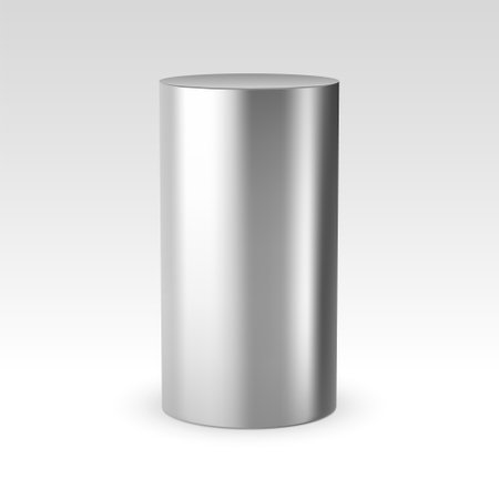 3d silver cylinder metal pedestal 3d template. Silver cylinder steel pillar stainless metal pipe mock up.のイラスト素材