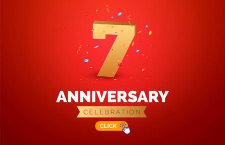 Anniversary birthday 7 years golden background. Happy vector poster 7 anniversary confetti celebration posterのイラスト素材