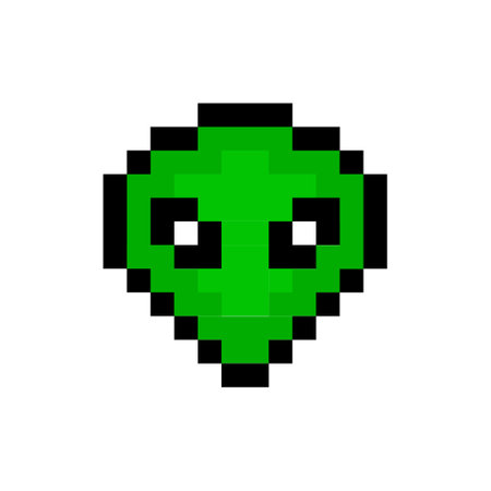 Pixel alien 8 bit art. Cosmic graphic cartoon pixel alien icon ufo alien.のイラスト素材