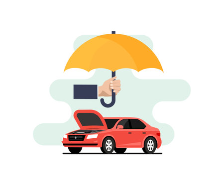 Car insurance vector logo concept protect icon. Car insurance policy umbrella cover care illustrationのイラスト素材