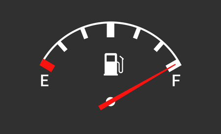 Fuel indicators gas meter. Gauge vector tank full icon. Car dial petrol gasoline dashboardのイラスト素材