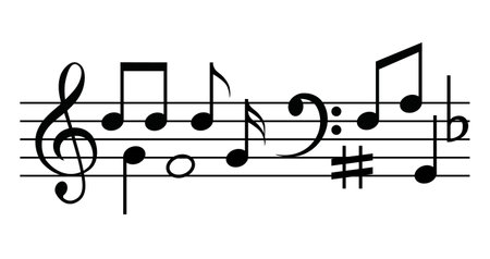 Music note vector sheet icon staff illustration design. Melody music note key sheet background design.のイラスト素材