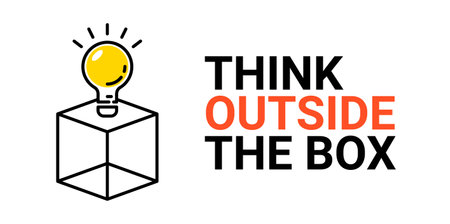 Think outside box concept vector business positive out quote motivation title. Creative think outside box design background.のイラスト素材