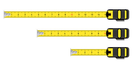 Measure tape vector meter isolated scale. Yellow ruler measure tape centimeter inchのイラスト素材