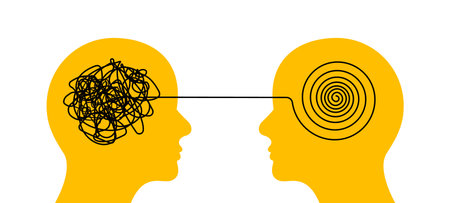 Anxiety mental health mind. Unravel psychotherapy session concept brain care help problem.のイラスト素材