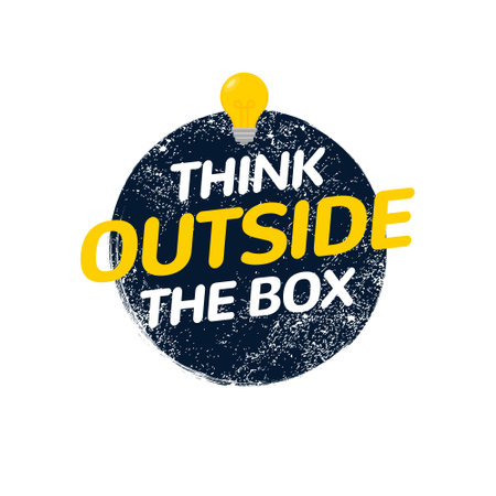 Think outside box concept vector business positive out quote motivation title. Creative think outside box design background.のイラスト素材