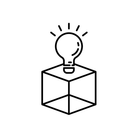 Vector lightbulb creative box idea. Bulb startup studio box logo illustration concept.のイラスト素材