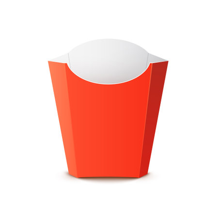 Fry potato package container box. French fries food takeaway design vector paper template cardboard isolated product.のイラスト素材