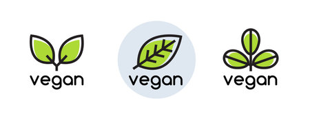 Vegan plant icon logo. Vegetarian plant symbol nature badge bio product eco label iconのイラスト素材