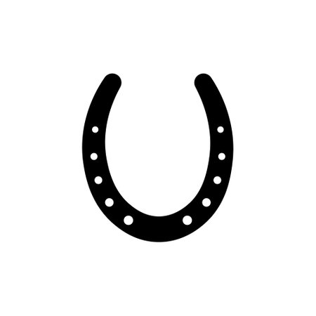 Horseshoe vector icon silhouette lucky design. Horse shoe western design symbol farm isolated logo.のイラスト素材