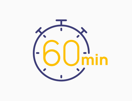 Timer 60 minutes line icon clock. Countdown stopwatch vector digital sport time. Chronometer 60...