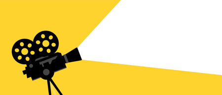 Classic film projector casting light on yellow background, cinema concept vector illustrationのイラスト素材
