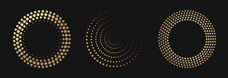 Gold Halftone round frame design. Round luxury logo abstract golden ring emblem geometric background.のイラスト素材