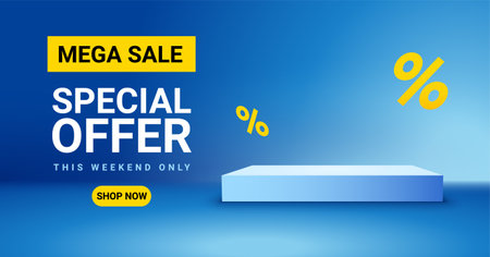 Colorful discount Mega sale podium promo background. Sale banner hot discount super offer template.のイラスト素材