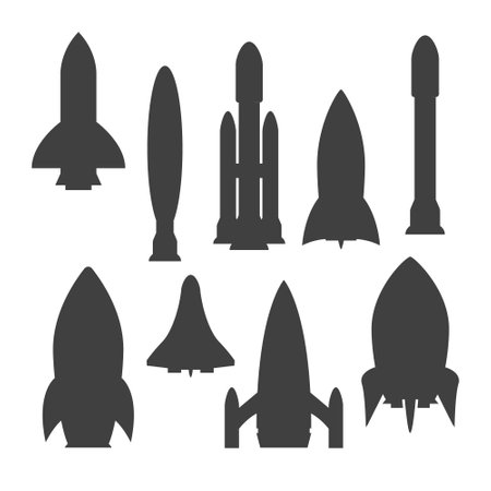Rocket silhouette illustration astronaut vehicle icon. Rocket launch vector missle spaceship future speed cartoon concept.のイラスト素材