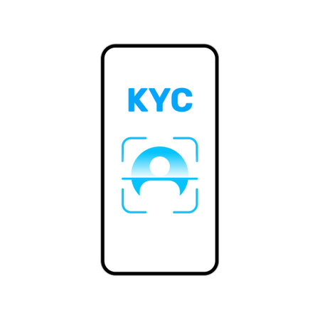 Smartphone KYC verification interface. Secure KYC technology safe user identification mobile biometric service.のイラスト素材