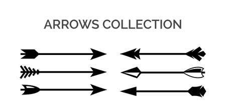 Vector hand drawn arrow tribal hipster set. Vintage rustic feather doodle arrow ethnic trendy warrior design.のイラスト素材