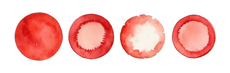 Red watercolor circle stain paint brush. Grunge red watercolor texture blob label ink round vector background.のイラスト素材