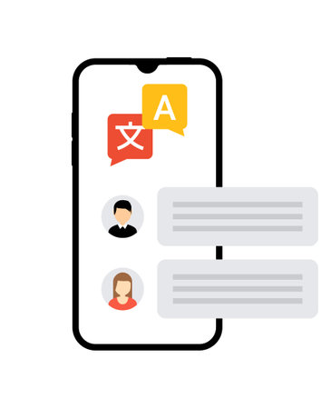 Translate interpreter concept ui app online. Speak foreign language illustration multilingual app.のイラスト素材