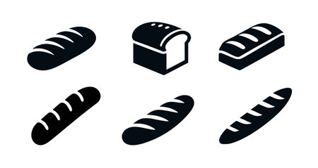 Bread symbol baker vector icon. French baguette nutrition black isolated bread simple black icon.のイラスト素材
