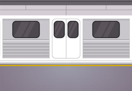 Subway train at station. Side view of a modern metro train with closed doors on a platform.のイラスト素材