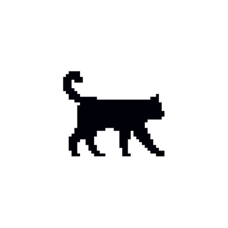 Pixelated cat silhouette. Black pixel walking cat iconのイラスト素材