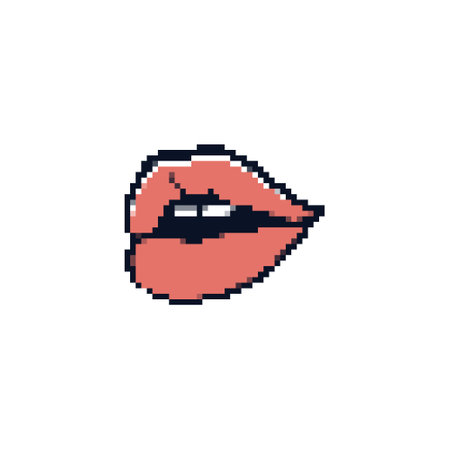 Pixel art mouth with tongue sticking out. Retro pixelated mouth and tongue icon in minimalistic style.のイラスト素材