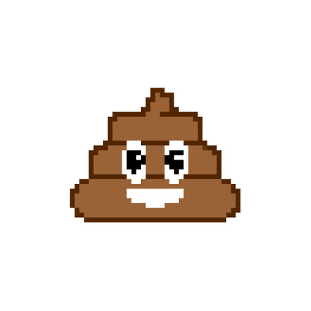Pixel art smiling poop emoji. Cute and playful poop icon in retro pixelated styleのイラスト素材