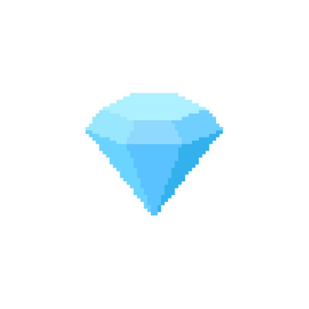 Blue pixelated diamond icon. Pixel art blue diamond shape with sharp facets and simple details.のイラスト素材
