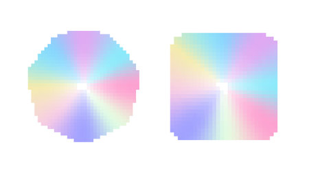Pastel gradient pixel art circles. Two pixelated gradient circles with soft pastel colors blending from the centerのイラスト素材