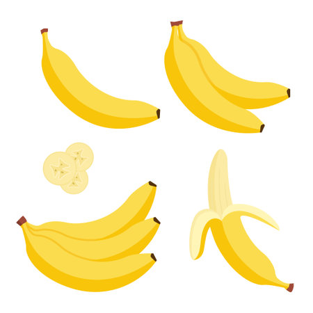Banana vector cartoon isolated icon. Flat banana logo clipart object fruit bunchのイラスト素材