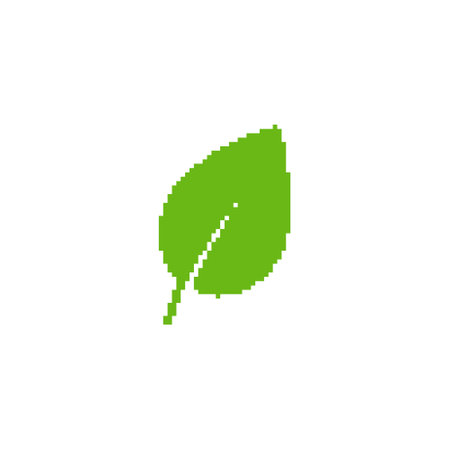 Pixelated green leaf icon simple design. Minimalist pixel art leaf vibrant green nature eco minimal plant iconのイラスト素材
