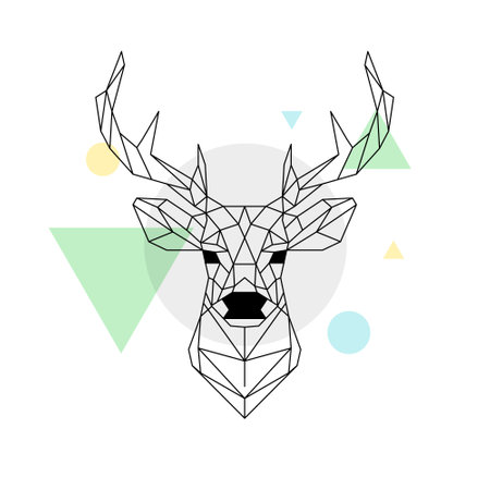 Geometric deer head illustration abstract shapes. Minimalist polygonal deer design animal wildlife concept background.のイラスト素材