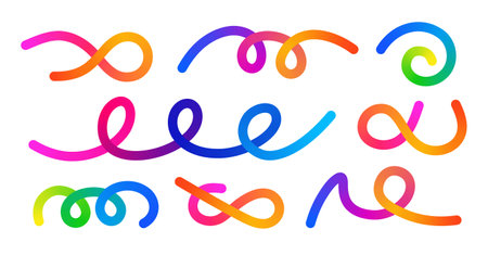 Abstract colorful ribbon gradient loops shape. Colorful lines design dynamic creative curves illustration.のイラスト素材