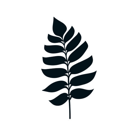 Palm summer tropical leaf silhouette icon. Jungle plant black tree foliage isolated palm exotic leaf.のイラスト素材
