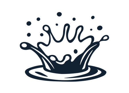 Water splash icon. Simple illustration liquid splash with droplets and ripples wave droplet. Water milk motion isolatedのイラスト素材