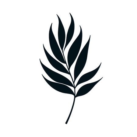 Palm summer tropical leaf silhouette icon. Jungle plant black tree foliage isolated palm exotic leaf.のイラスト素材