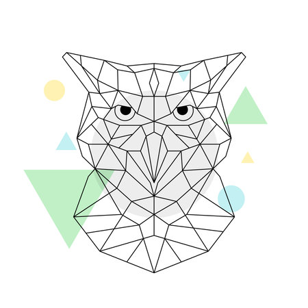 Geometric owl head design black polygonal lines abstract colorful shapes minimal modern animal art conceptのイラスト素材