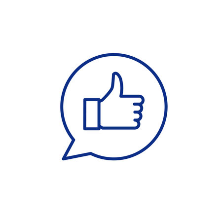 Approval like thumbs up speech bubble icon. Outline social media feedback communication symbol minimal designのイラスト素材